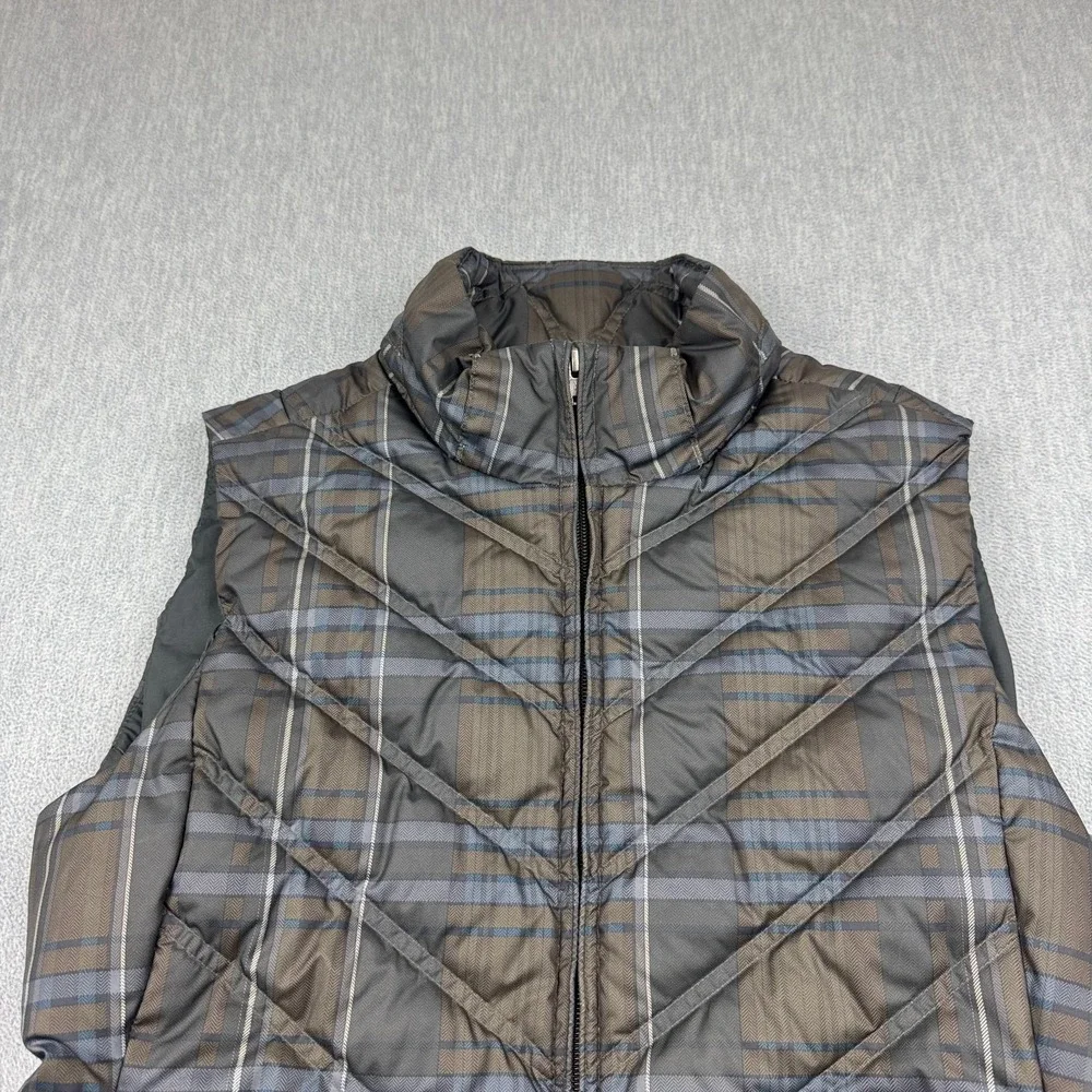 Patagonia Vest Womens Small Gray Brown Plaid Puffer Full Zip Goose Down Gorpcore